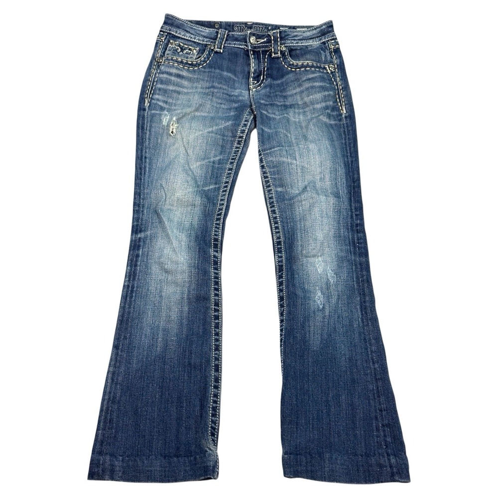 Miss Me Flare Bootcut Jeans Womens Size‎ 27 Studded Bling Pockets Y2K Blue